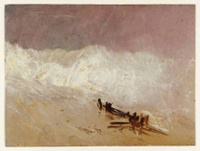 Репродукция картины "shore scene with waves and breakwater" художника "тёрнер уильям"