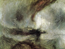 Копия картины "снежная буря – пароход выходит из гавани, подавая сигналы на мелководье и измеряя глубину лотом" художника "тёрнер уильям"