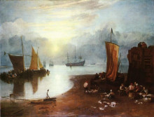 Картина "sun rising through vagour fishermen cleaning and sellilng fish" художника "тёрнер уильям"