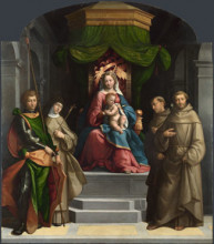 Репродукция картины "the madonna and child enthroned with saints" художника "тизи бенвенуто"