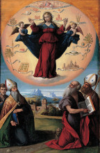 Репродукция картины "madonna in glory and holy hones" художника "тизи бенвенуто"