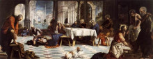 Репродукция картины "christ washing the feet of his disciples" художника "тинторетто"