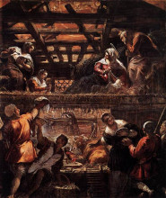 Репродукция картины "the adoration of the shepherds" художника "тинторетто"