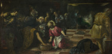 Репродукция картины "christ washing the feet of the disciples" художника "тинторетто"