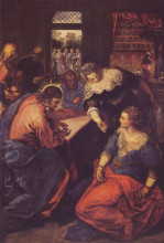 Копия картины "christ with mary and martha" художника "тинторетто"