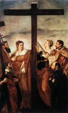 Картина "sts helen and barbara adoring the cross" художника "тинторетто"