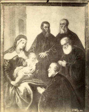 Картина "the virgin and child with four senators" художника "тинторетто"