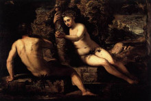Репродукция картины "the temptation of adam" художника "тинторетто"