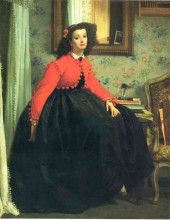 Репродукция картины "portrait of mlle. l.l. (young lady in a red jacket)" художника "тиссо джеймс"
