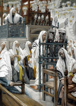 Репродукция картины "jesus unrolls the book in the synagogue" художника "тиссо джеймс"