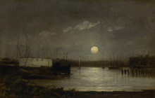 Копия картины "untitled (moon over a harbor)" художника "баннистер эдвард митчелл"