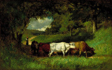 Репродукция картины "driving home the cows" художника "баннистер эдвард митчелл"