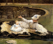 Репродукция картины "mrs. newton with a child by a pool" художника "тиссо джеймс"