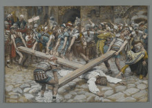 Картина "simon the cyrenian compelled to carry the cross with jesus (simon de cyrène contraint de porter la croix avec jésus)" художника "тиссо джеймс"