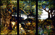 Репродукция картины "a wooded landscape in three panels" художника "тиффани луис комфорт"