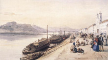 Репродукция картины "quay of the danube with greek church in 1843" художника "барабаш миклош"