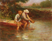 Репродукция картины "boys fishing" художника "тиффани луис комфорт"