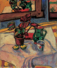 Репродукция картины "still-life with flowes in a pot" художника "тихань лайош"