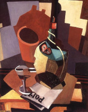 Репродукция картины "still-life with bottle and glass" художника "тихань лайош"