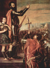 Репродукция картины "the marchese del vasto addressing his troops" художника "тициан"