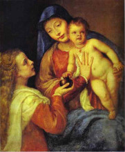 Репродукция картины "madonna and child with mary magdalene" художника "тициан"