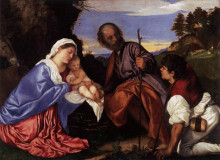 Репродукция картины "the holy family with a shepherd" художника "тициан"