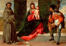 Репродукция картины "madonna and child with sts anthony of padua and roch" художника "тициан"