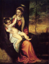 Репродукция картины "mary with the christ child" художника "тициан"