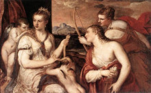 Репродукция картины "venus blindfolding cupid" художника "тициан"