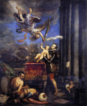 Репродукция картины "philip ii offering don fernando to victory" художника "тициан"