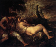 Репродукция картины "shepherd and nymph" художника "тициан"