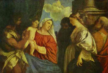 Картина "the virgin and child with four saints" художника "тициан"