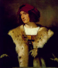 Репродукция картины "portrait of a man in a red cap" художника "тициан"