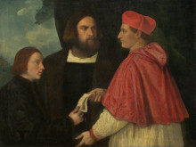 Картина "girolamo and cardinal marco corner investing marco, abbot of carrara, with his benefice" художника "тициан"