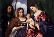 Репродукция картины "madonna and child with sts dorothy and george" художника "тициан"