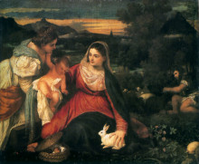 Репродукция картины "madonna and child with st. catherine and a rabbit" художника "тициан"