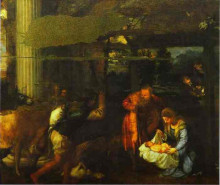 Репродукция картины "adoration of the shepherds" художника "тициан"