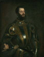 Картина "portrait of alfonso d`avalos , in armor with a page" художника "тициан"