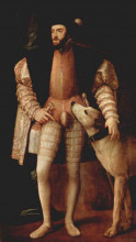 Картина "portrait of emperor charles v with dog" художника "тициан"