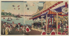 Картина "illustration of horse racing at shinobazu in ueno" художника "тоёхара тиканобу"