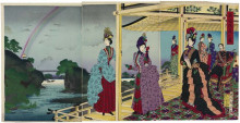 Репродукция картины "illustration of the garden refreshed after the rain" художника "тоёхара тиканобу"