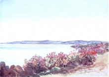 Картина "galilee, looking from near the mouth of the jordan towards the mount of beatitudes and tabor" художника "томпсон элизабет"