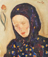 Репродукция картины "little girl with flowery headscarf" художника "тоница николае"
