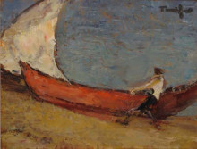 Картина "fisherman boat at sea" художника "тоница николае"