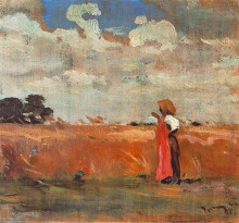 Картина "wheatland with woman of shawl" художника "торняй янош"