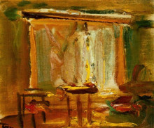 Репродукция картины "interior with curtained window" художника "торняй янош"