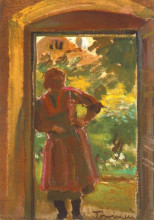 Картина "woman standing in a door" художника "торняй янош"