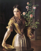 Картина "девушка с горшком роз" художника "тропинин василий"