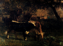 Картина "cows at the watering" художника "труайон констан"