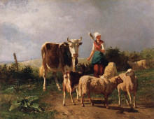 Репродукция картины "return of the herd" художника "труайон констан"